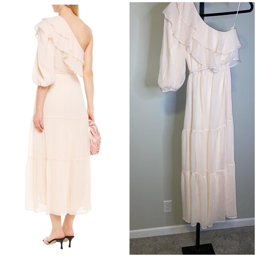 Maje One-shoulder ruffled georgette midi dress - Picture 2 of 8